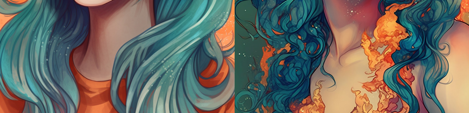 蓝发女孩插画Midjourney关键词