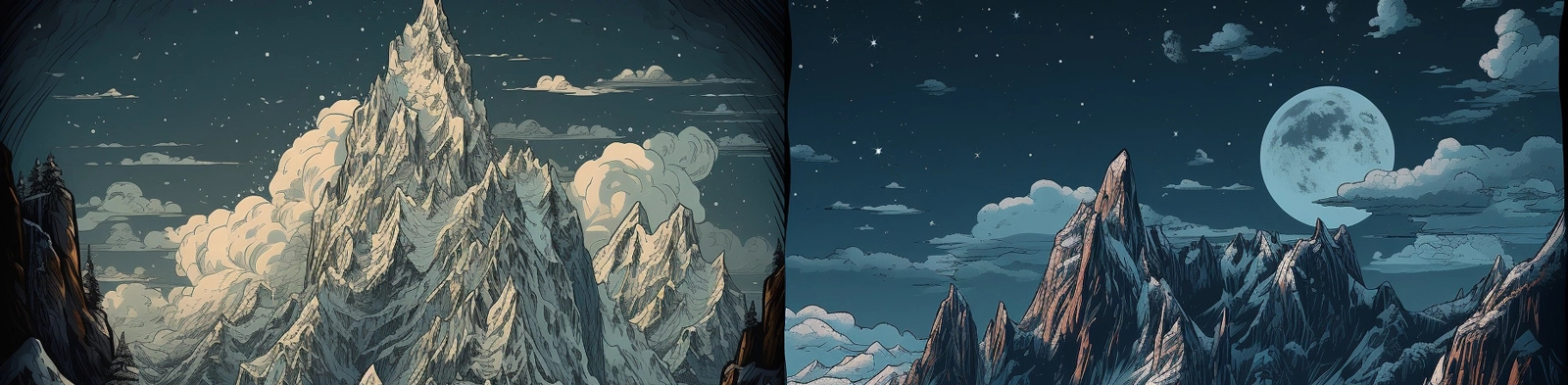 手绘阿尔卑斯山脉风景Midjourney咒语