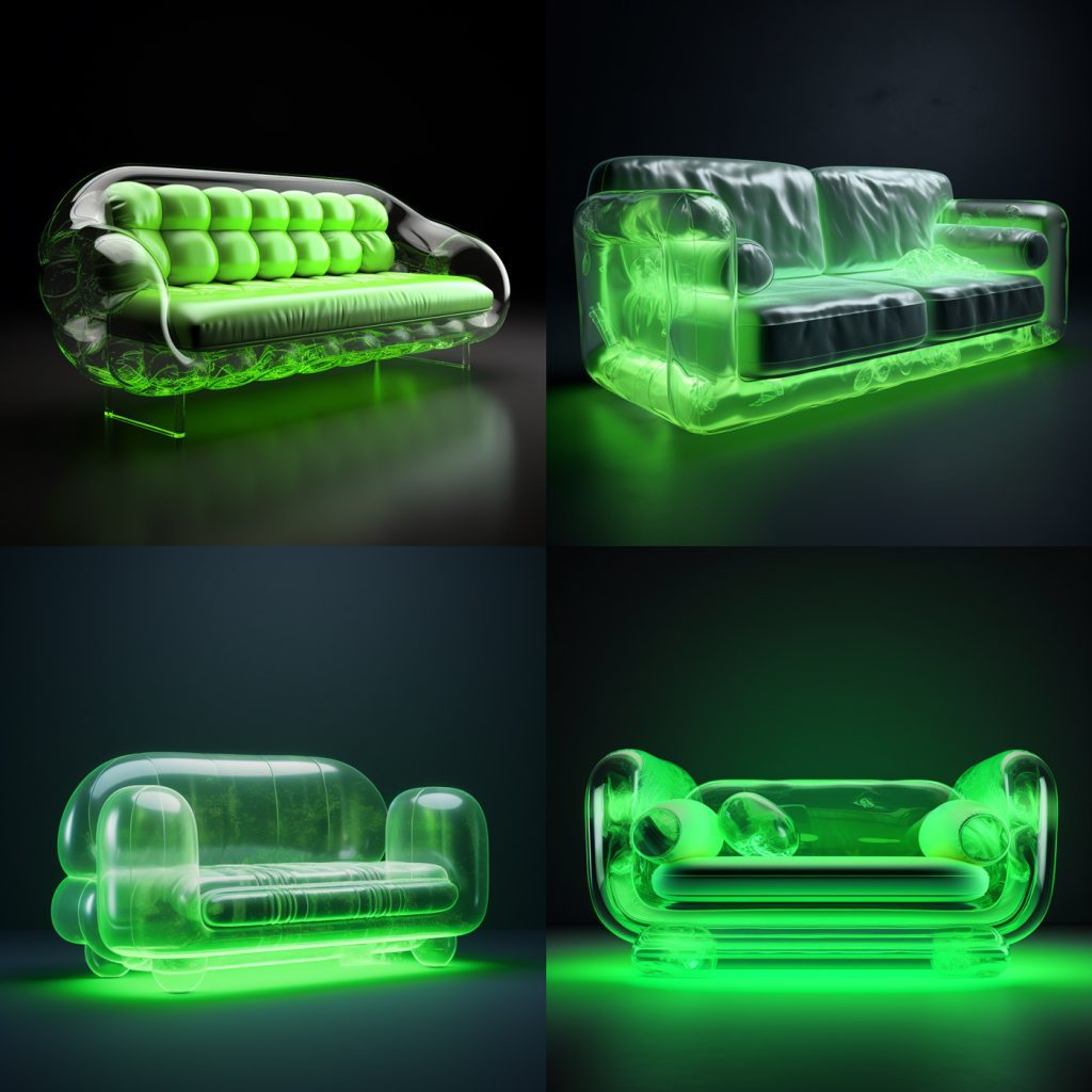 概念塑料透明沙发设计Midjourney关键词