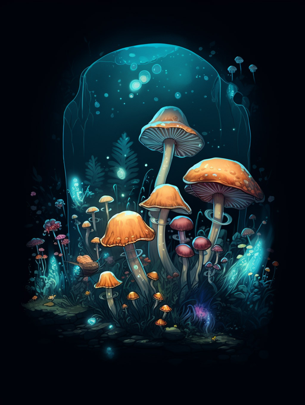 创意水下发光蘑菇Midjourney咒语 - Ai宇宙吧--Ai宇宙吧-