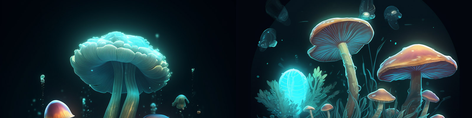 创意水下发光蘑菇Midjourney咒语