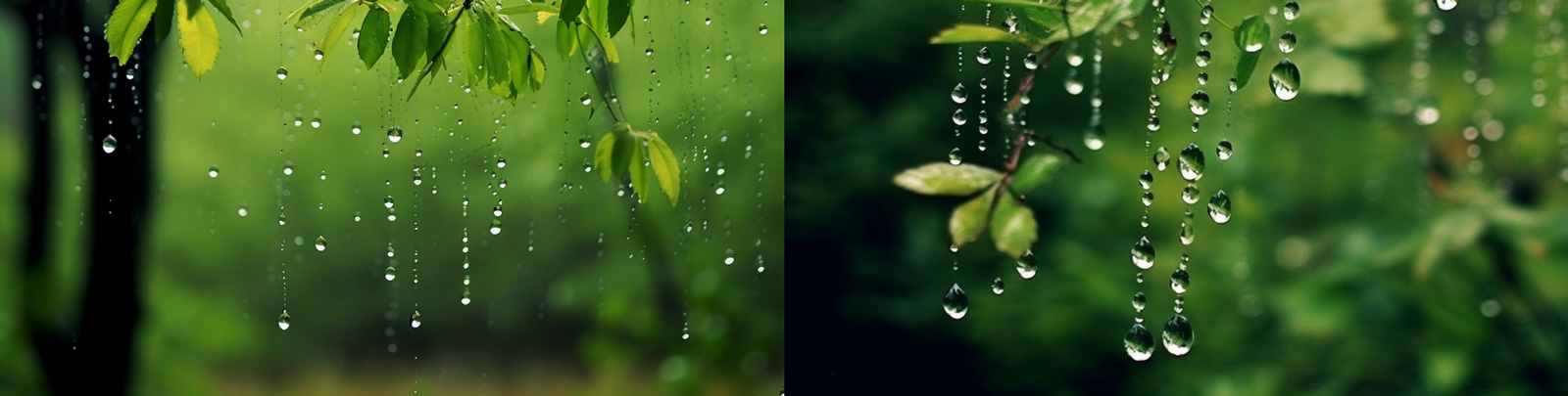 下雨天树叶雨滴Midjourney关键词