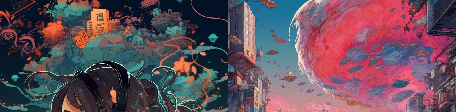 科幻动漫卡通学生城市Midjourney咒语