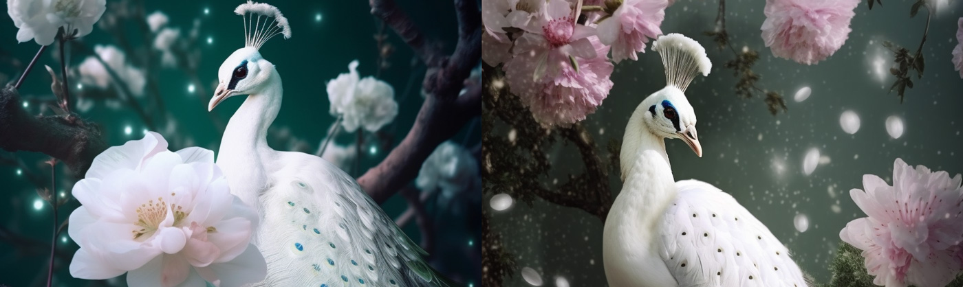 唯美水彩画白孔雀midjourney咒语