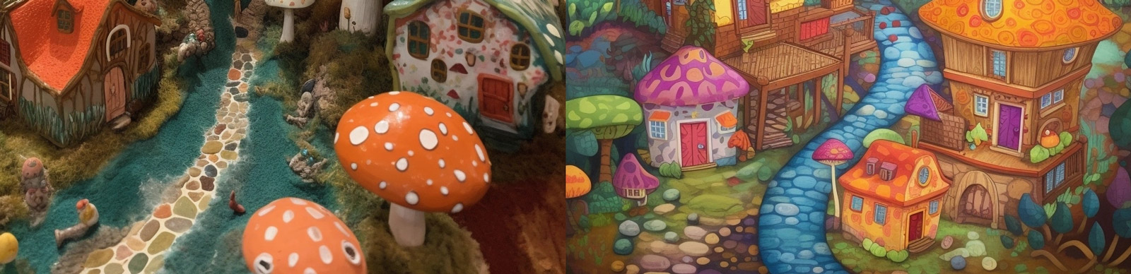 城堡粘土风格蘑菇屋midjourney关键词