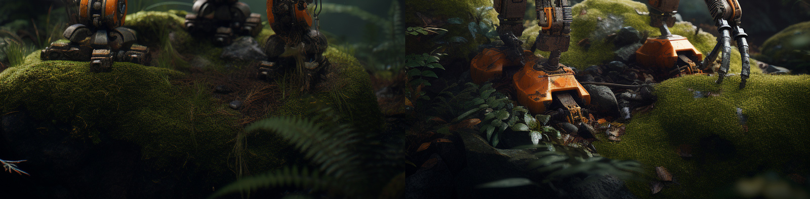 橙色机器人森林探险Midjourney咒语