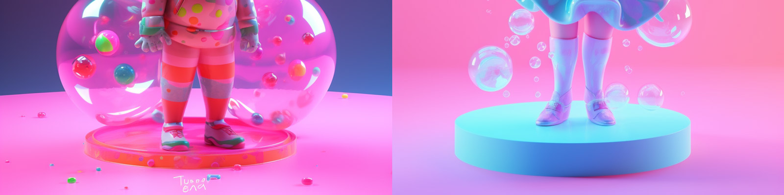 合成波蒸汽波渐变彩色小女孩手办midjourney关键词