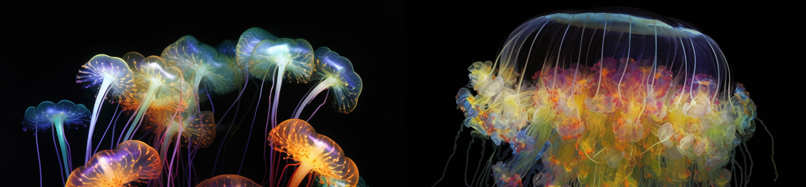 彩色发光水母摄影作品Midjourney咒语