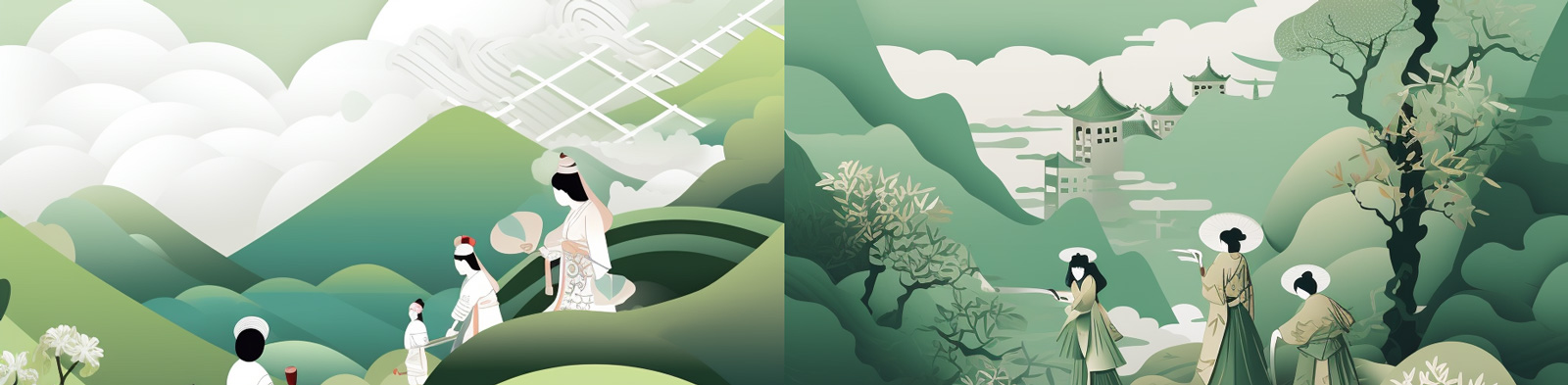 古代采茶女插画Midjourney咒语