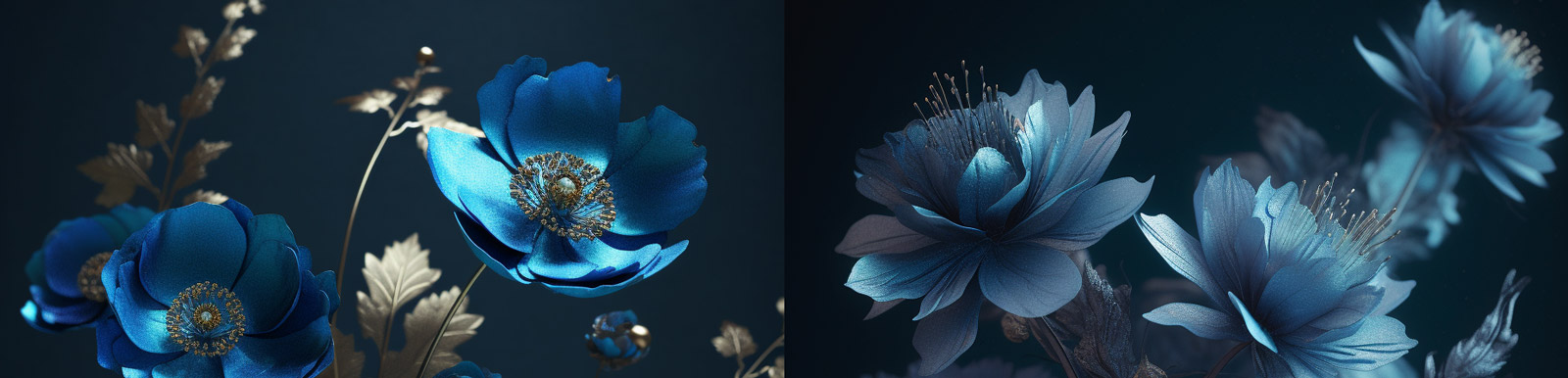 逼真蓝色花朵模型Midjourney关键词