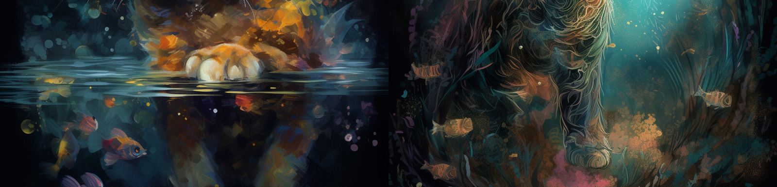 可爱猫咪捕鱼插画Midjourney咒语