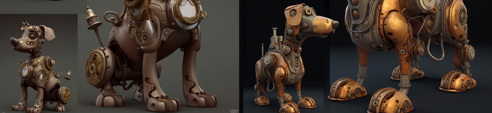 卡通机械狗三视图模型Midjourney咒语