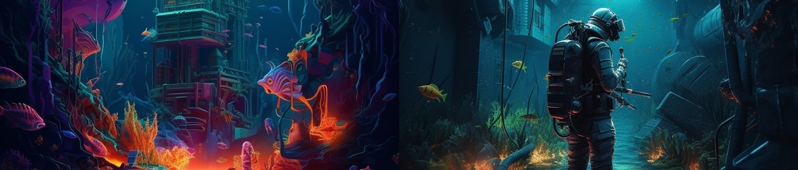 赛博朋克水下世界Midjourney咒语