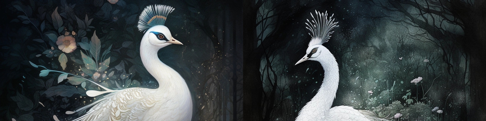 神秘白孔雀插图Midjourney关键词