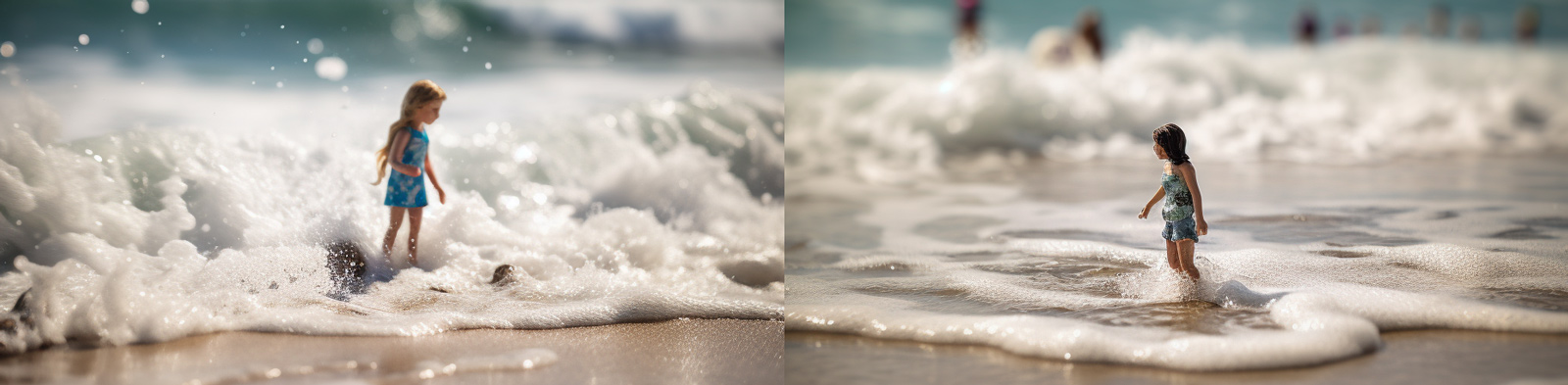 夏日沙滩海浪中的女孩Midjourney关键词