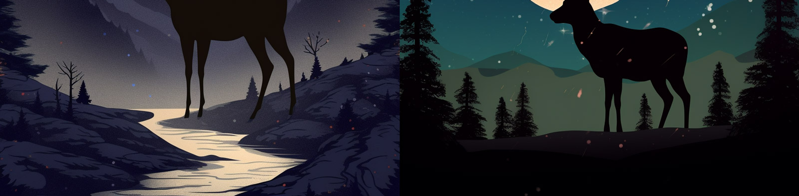 麋鹿山川剪影树林插画插图midjourney关键词