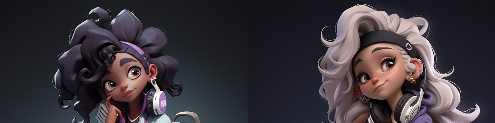 潮流嘻哈卡通女孩人物Midjourney关键词