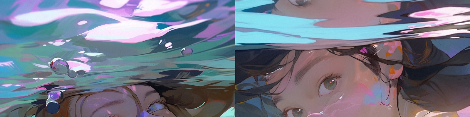 水下卡通女孩游泳Midjourney关键词