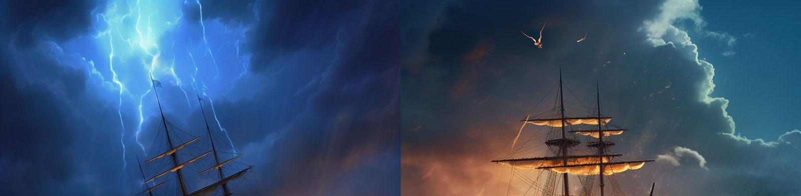 雷电天气海洋帆船midjourney关键词