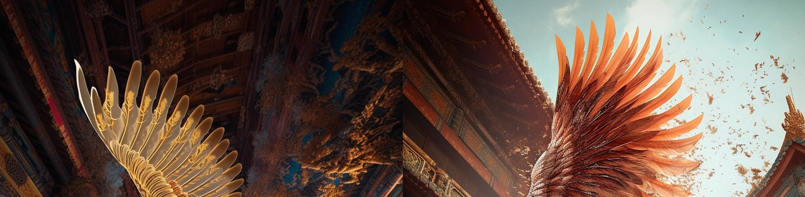 中国风飞翔的凤凰midjourney关键词