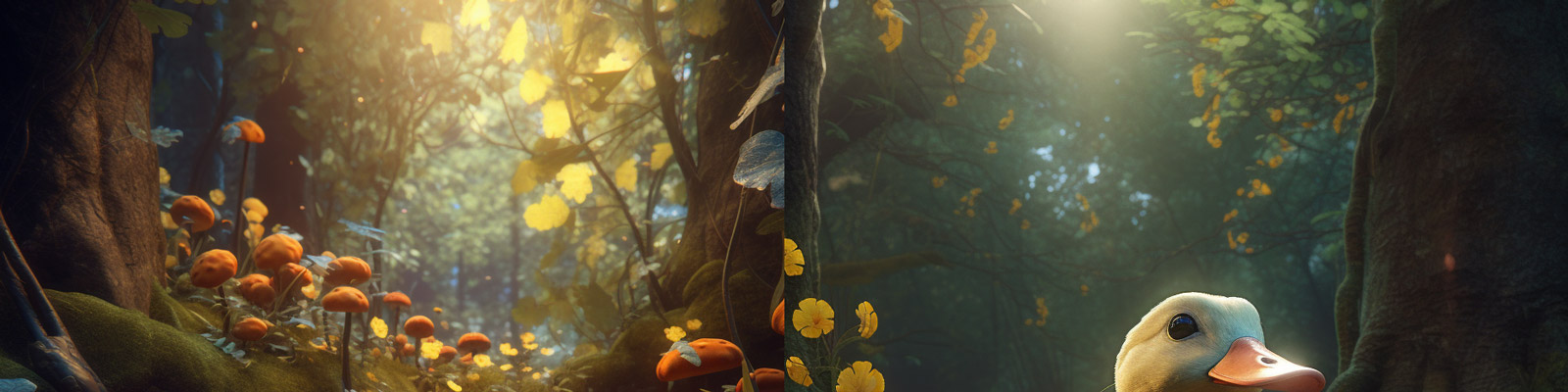 森林中的小黄鸭Midjourney咒语
