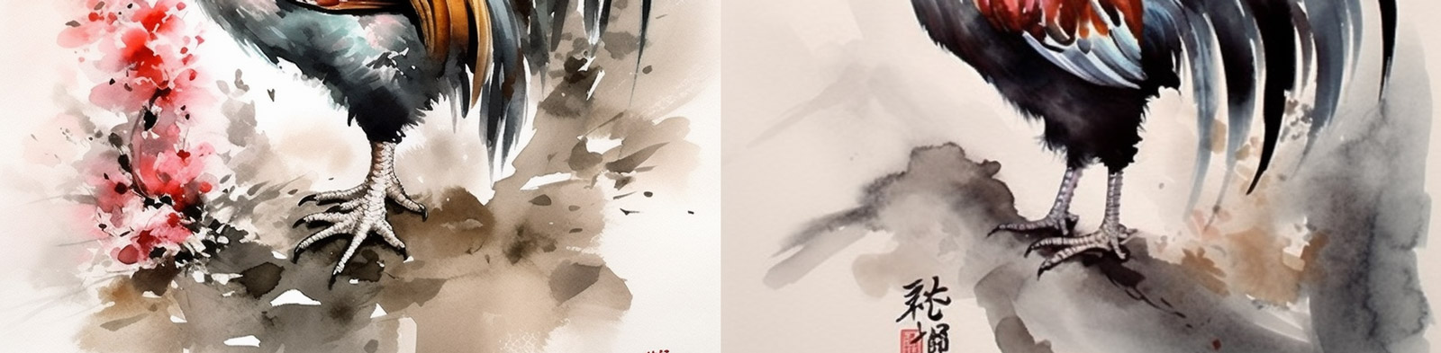 中国风公鸡水墨画Midjourney关键词