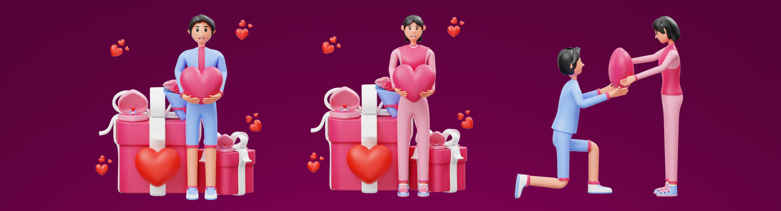 3D情人节人物图标插图Blender