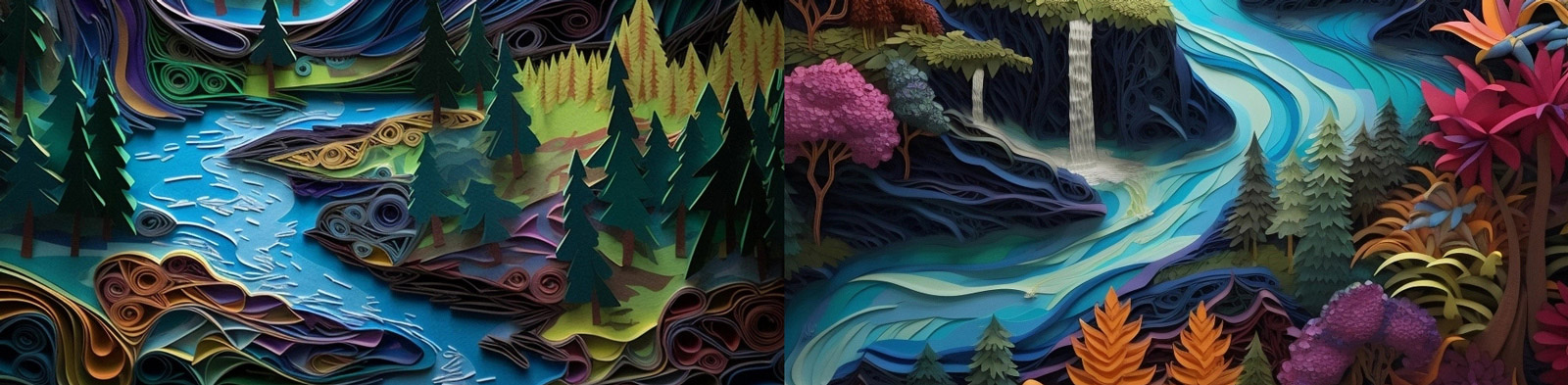 彩色纸艺术山水风景Midjourney关键词