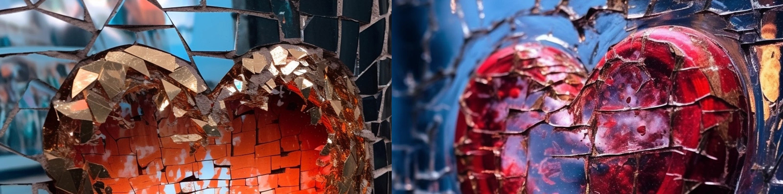 破碎爱心玻璃镜子Midjourney咒语