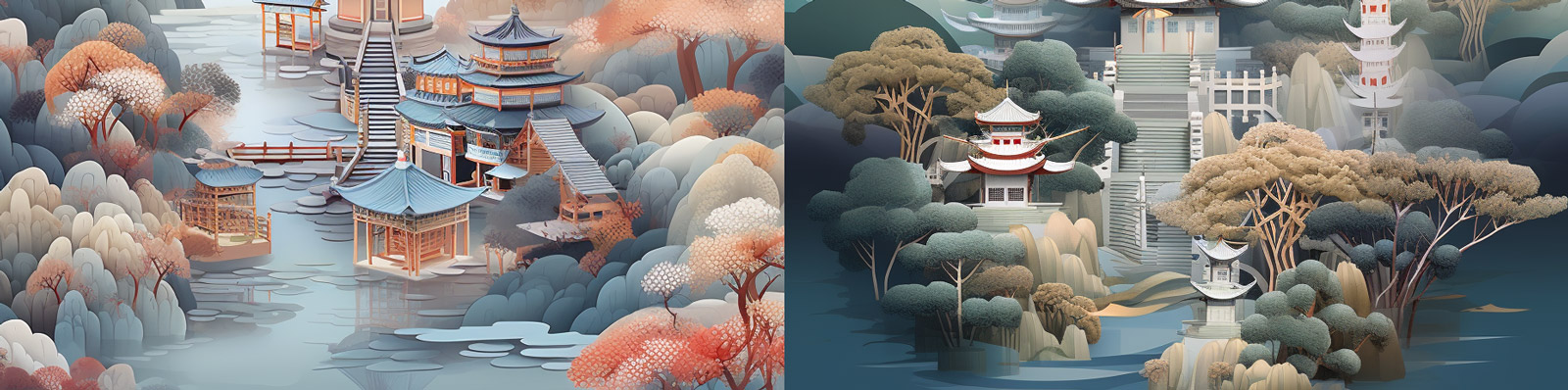 中国风雷峰塔山水画Midjourney关键词