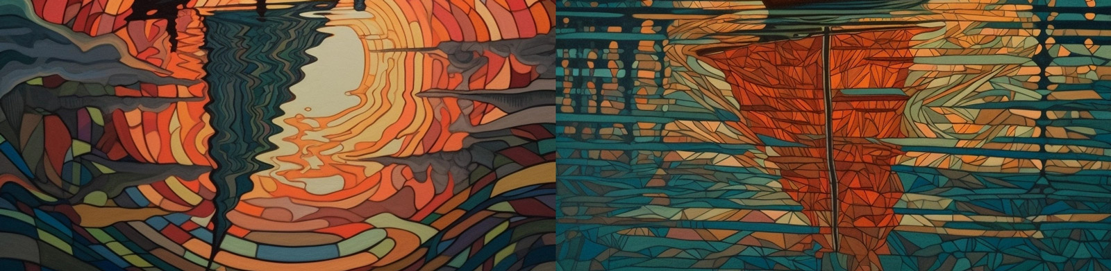 日出夕阳帆船倒影midjourney关键词