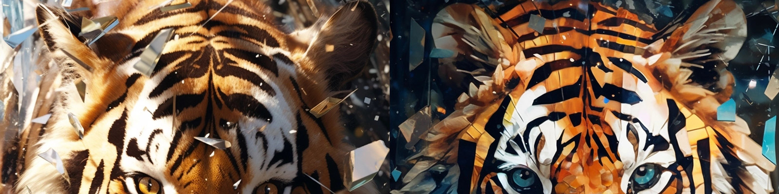 艺术碎片老虎头特写Midjourney咒语