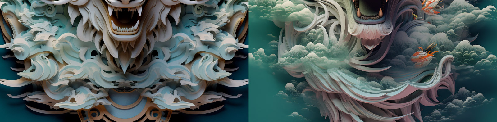 多维剪纸艺术狮子midjourney关键词