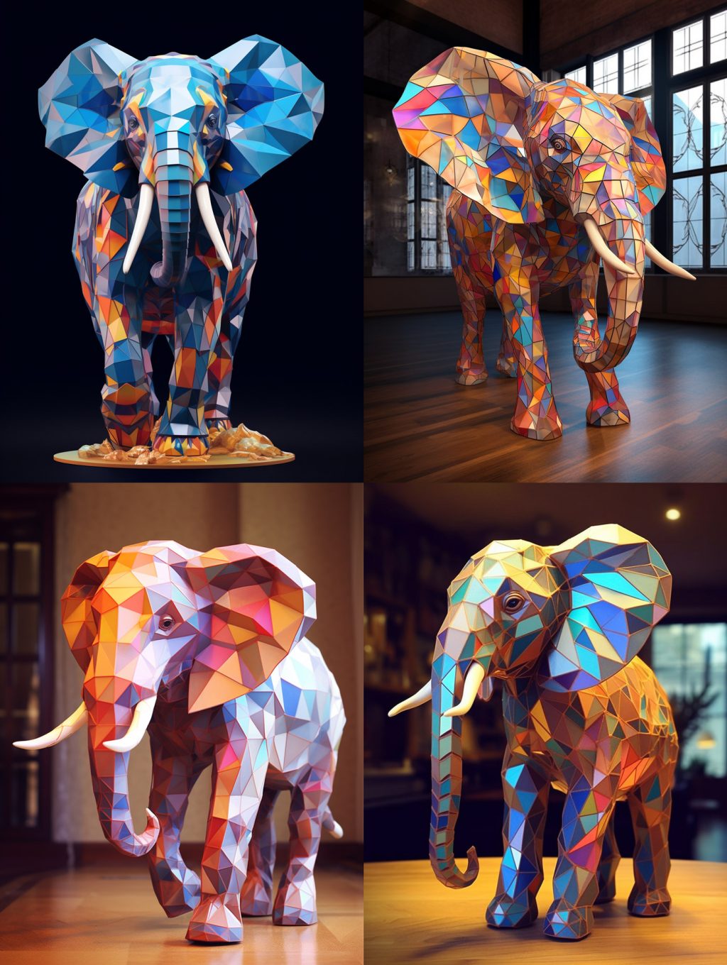 3D彩色玻璃大象模型Midjourney关键词