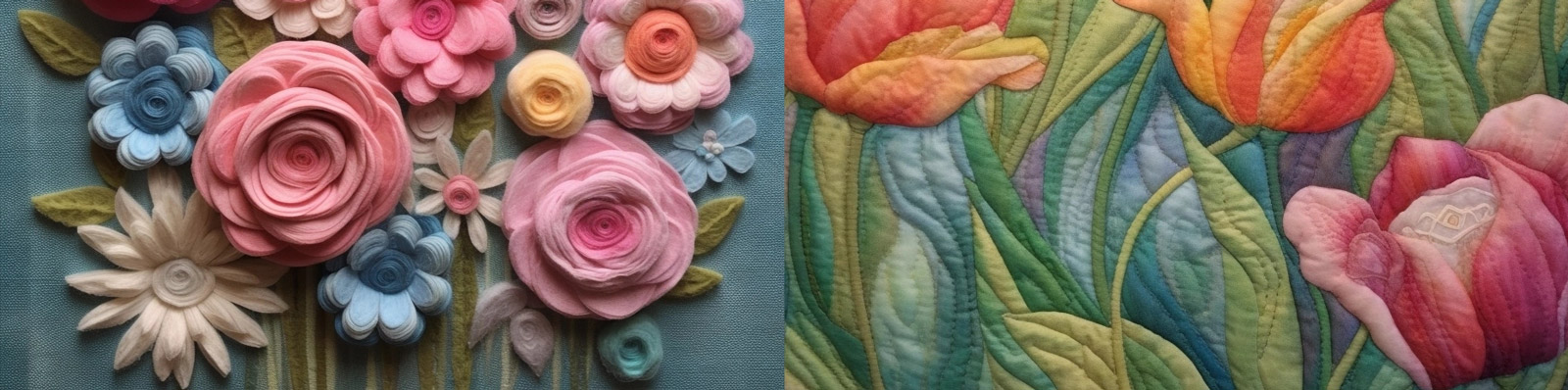 毛毡刺绣花卉艺术Midjourney咒语