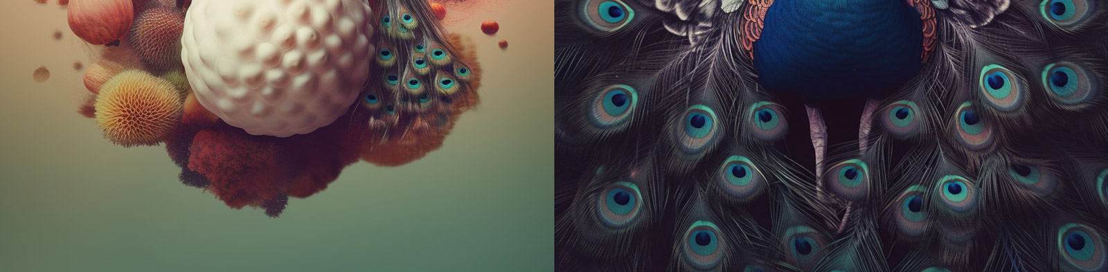 超现实孔雀特写Midjourney关键词