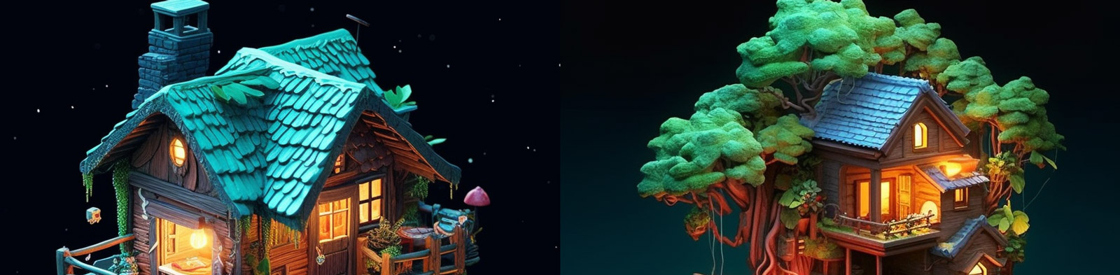 超现实发光房子小屋midjourney关键词