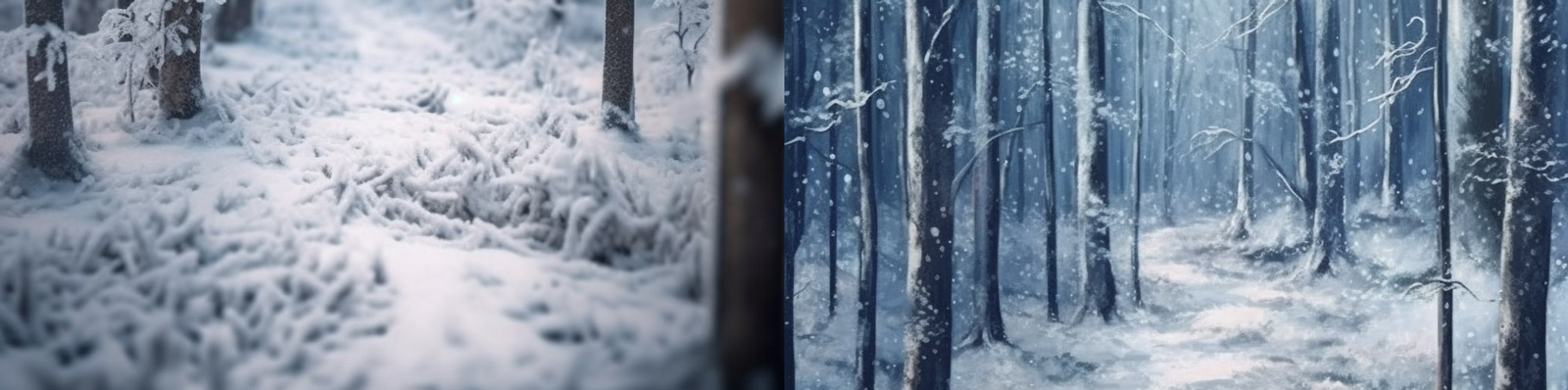 移轴摄影冬天白雪森林树木Midjourney关键词