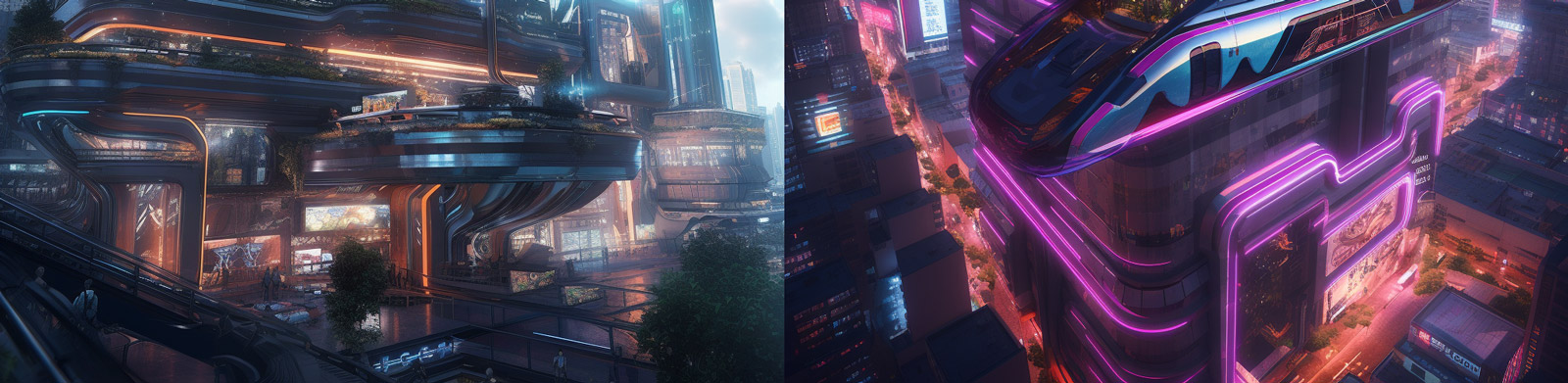 科技霓虹灯城市景观Midjourney咒语