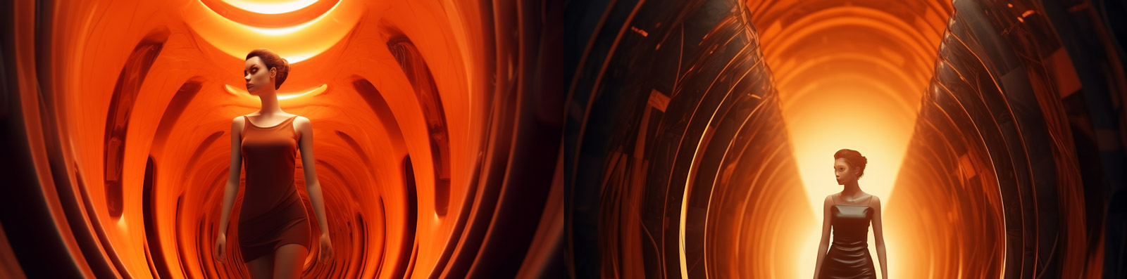 未来主义橙色隧道空间Midjourney关键词