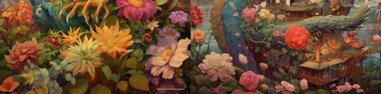 鲜花龙幻想插图Midjourney关键词