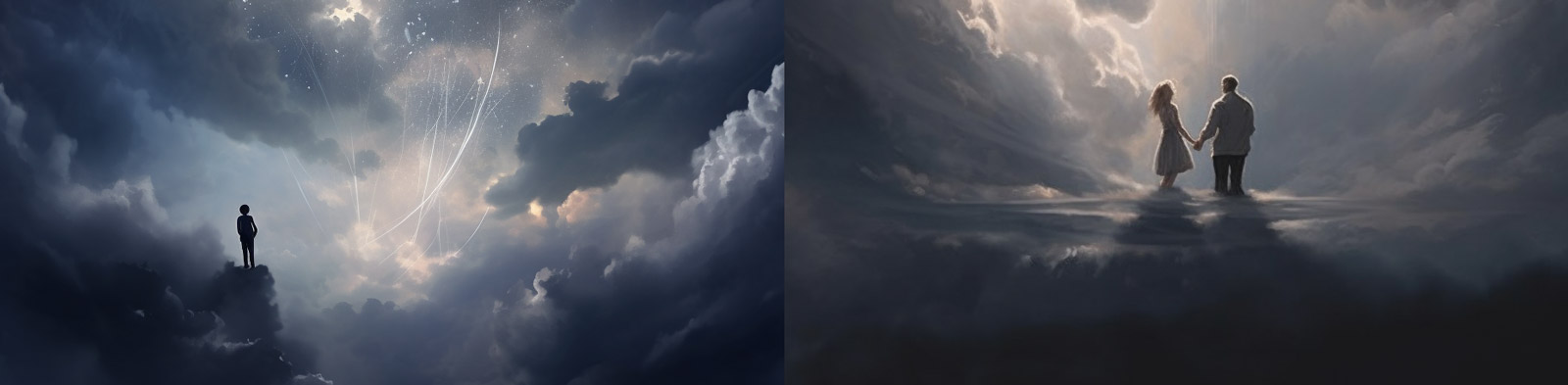 艺术云朵雷雨中的情侣Midjourney关键词