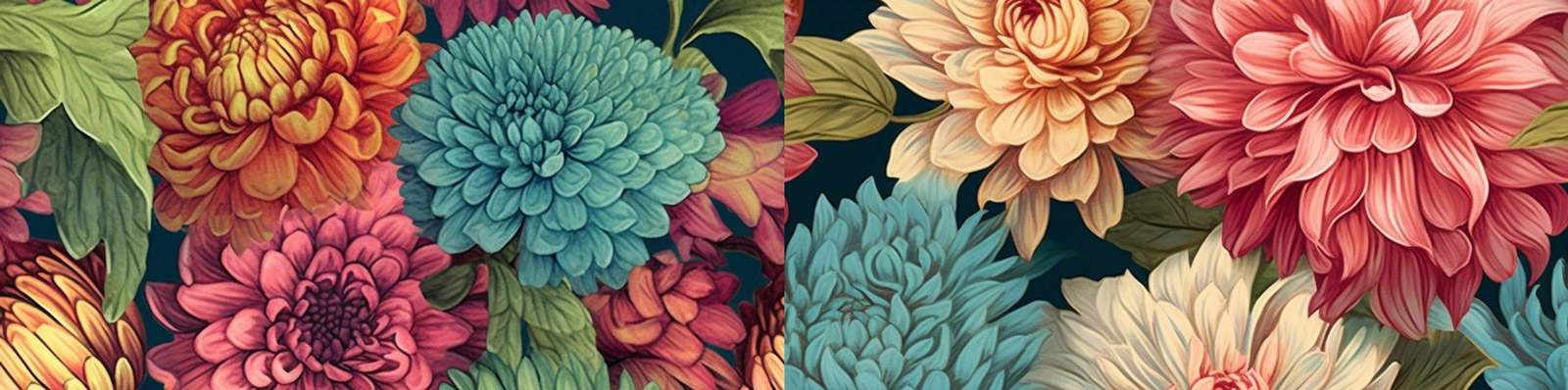 彩色花卉无缝平铺图案Midjourney关键词