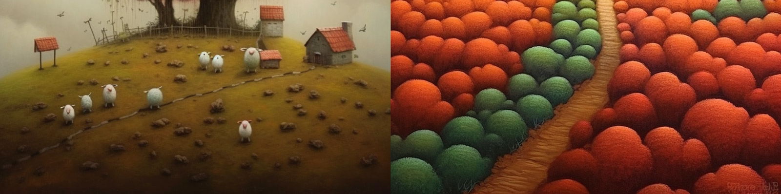 手工艺毛线农场建筑Midjourney关键词