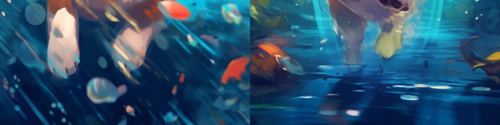 柯基犬水中游泳绘画Midjourney关键词