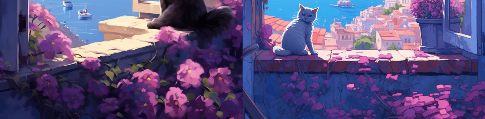 阳台上的鲜花猫咪Midjourney关键词