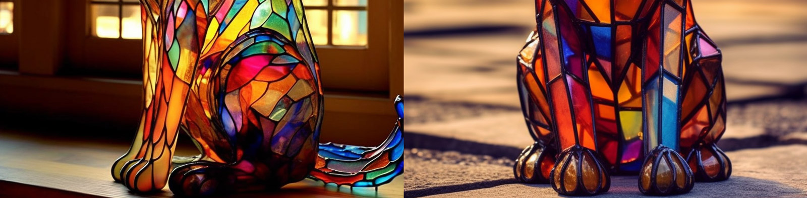 艺术彩色玻璃猫咪Midjourney关键词