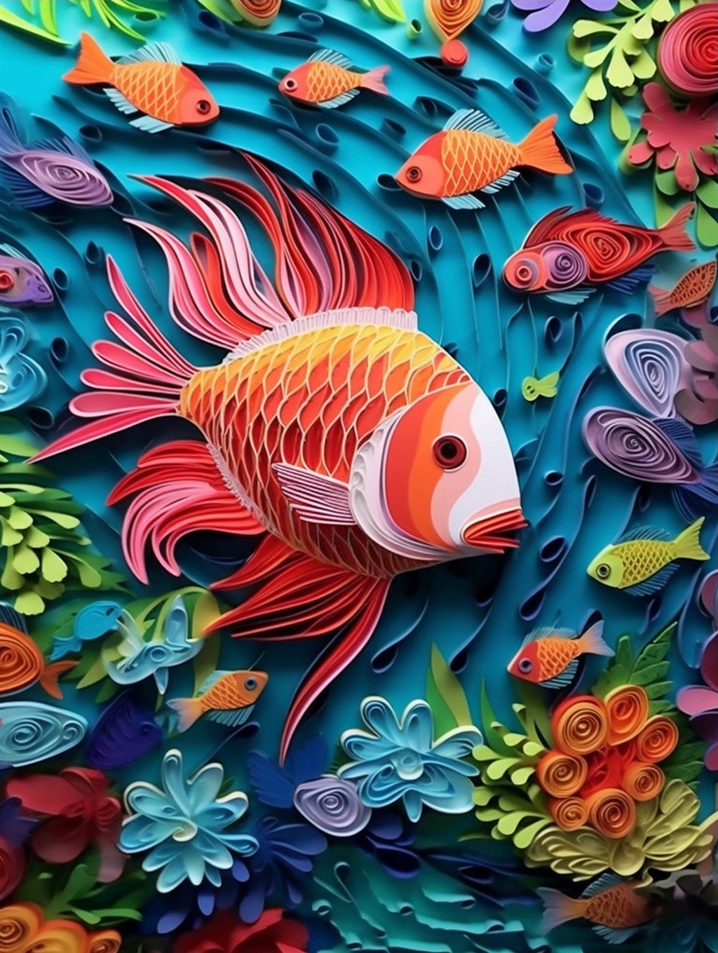 纸艺术热带鱼拼贴画Midjourney咒语