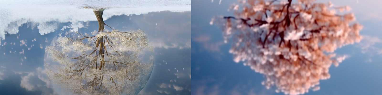 超现实雪中树木倒影Midjourney关键词