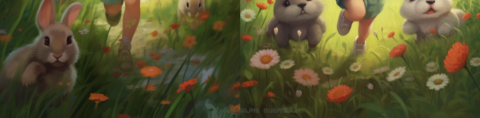 可爱女孩草原奔跑Midjourney咒语